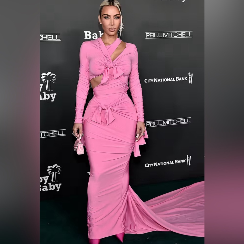 Balenciaga Knotted Cut Out Pink Gown seen on Kim Kardashian Sz 36 / US4